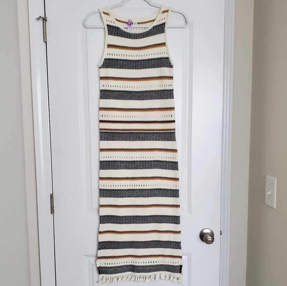 Francescas Knitted Stripped Dress with Tassels